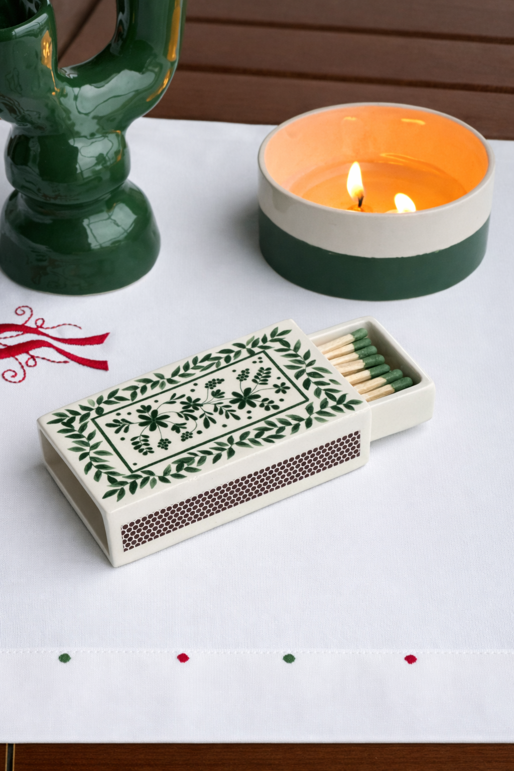Floral Emeald Seramik Kibrit Kutusu | El Yapımı TasarıM